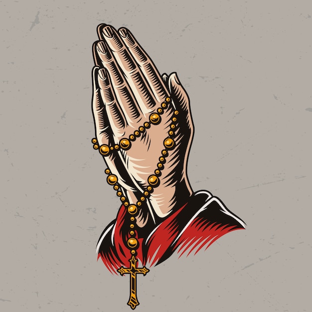 Vetor grátis padre orando mãos com contas de rosário