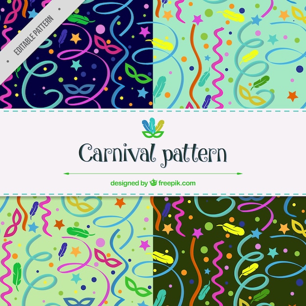 Vetor grátis padrões carnaval com serpentina colorida