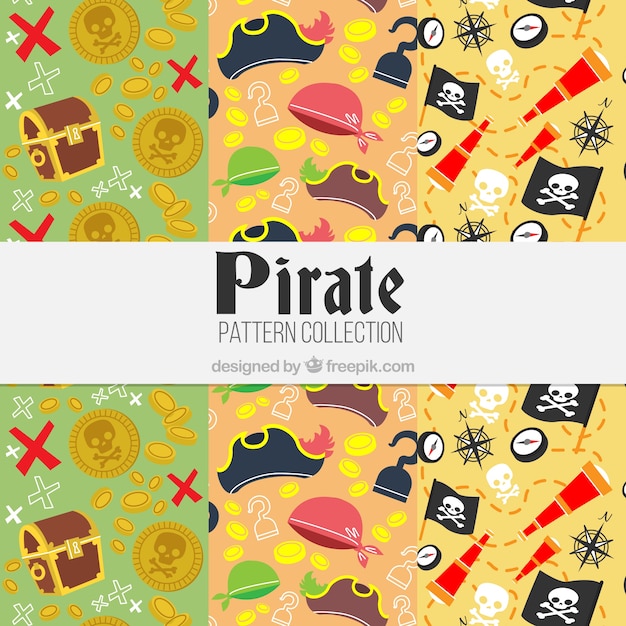 Vetor grátis padrões com elementos de aventura pirata