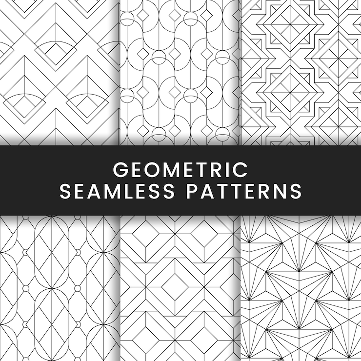 Vetor grátis padrões sem costura geométricos pretos em um fundo branco