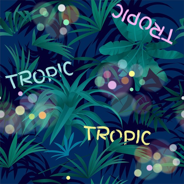 Padrões sem emenda de folhas tropicais à noite