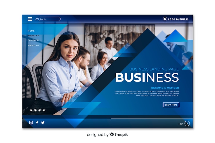 Vetor grátis página de destino comercial com foto