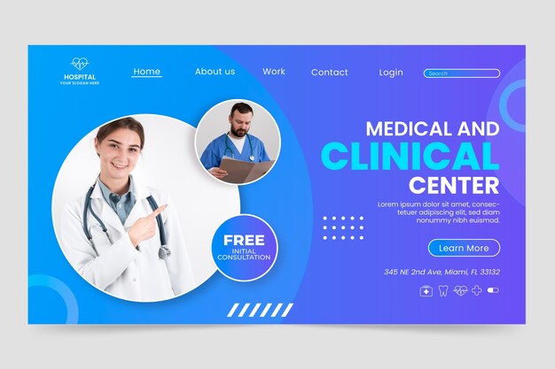 Página de destino da clínica médica gradiente