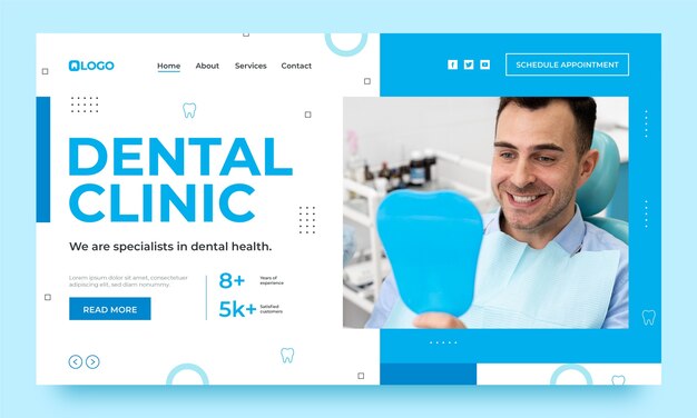 Página de destino da clínica odontológica de design plano