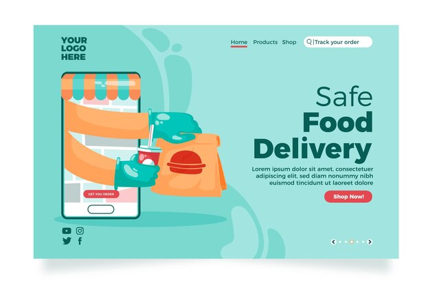 Página de destino da entrega segura de alimentos