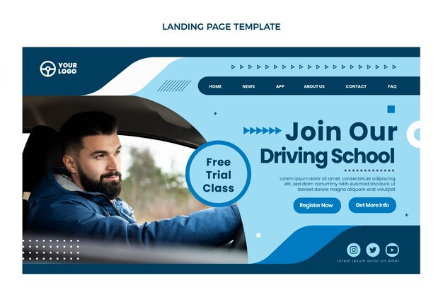 Página de destino da escola de condução de design plano