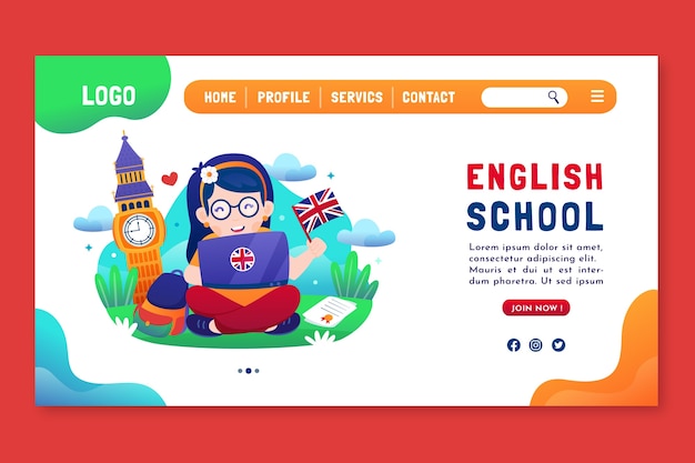 Página de destino da escola de inglês gradiente