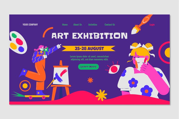 Vetor grátis página de destino da exposição de arte desenhada à mão