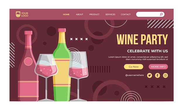 Página de destino da festa de vinho de design plano
