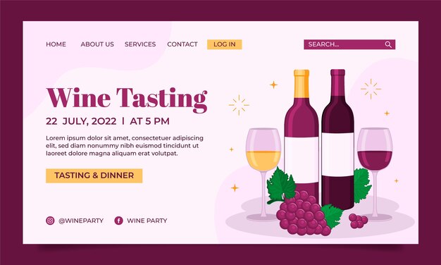 Página de destino da festa de vinho desenhada à mão