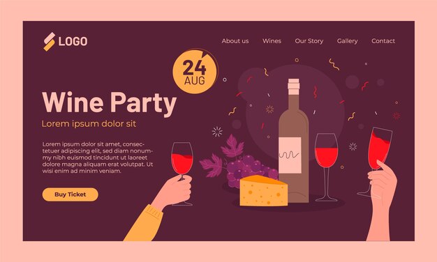 Página de destino da festa de vinho plano