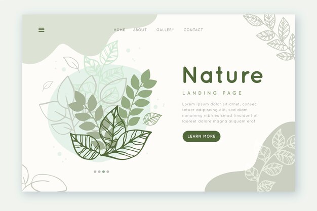 Página de destino da natureza desenhada à mão do modelo