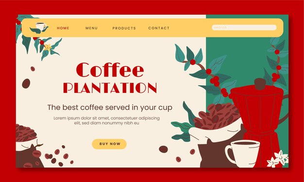 Página de destino da plantação de café desenhada à mão