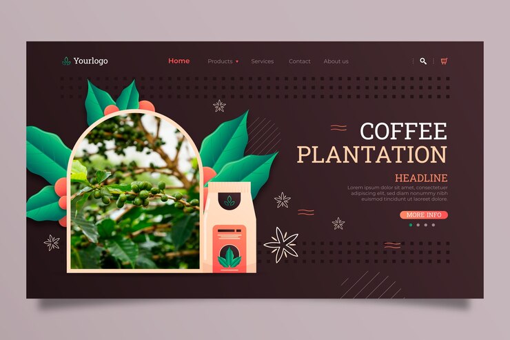 Vetor grátis página de destino da plantação de café gradiente