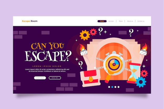 Vetor grátis página de destino da sala de fuga de design plano