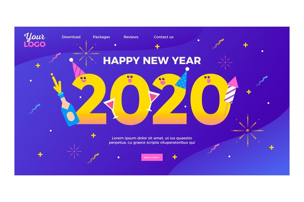 Página de destino de ano novo de design plano