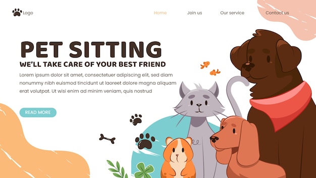 Vetor grátis página de destino de assento de animal de estimação de design plano