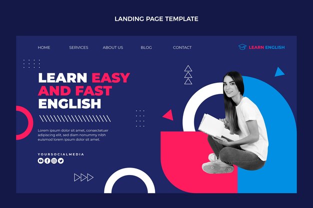 Página de destino de aulas de inglês de design plano