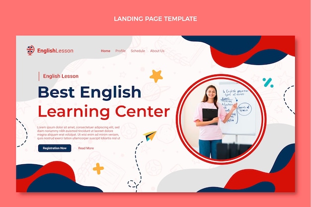 Página de destino de aulas de inglês desenhadas à mão