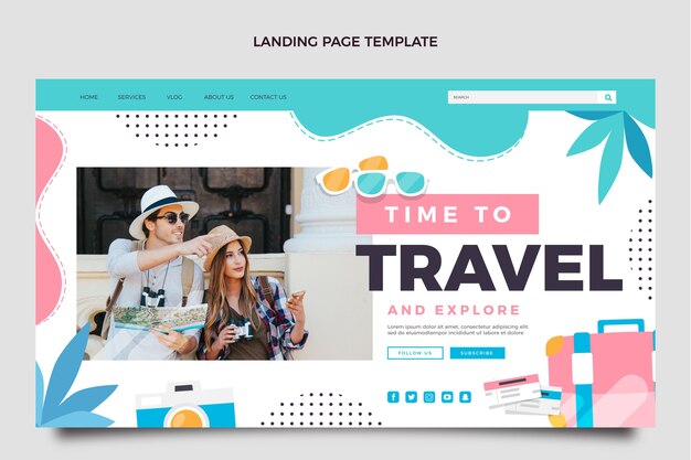 Página de destino de aventura de viagem de design plano