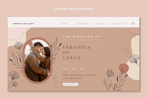 Página de destino de casamento desenhada de mão