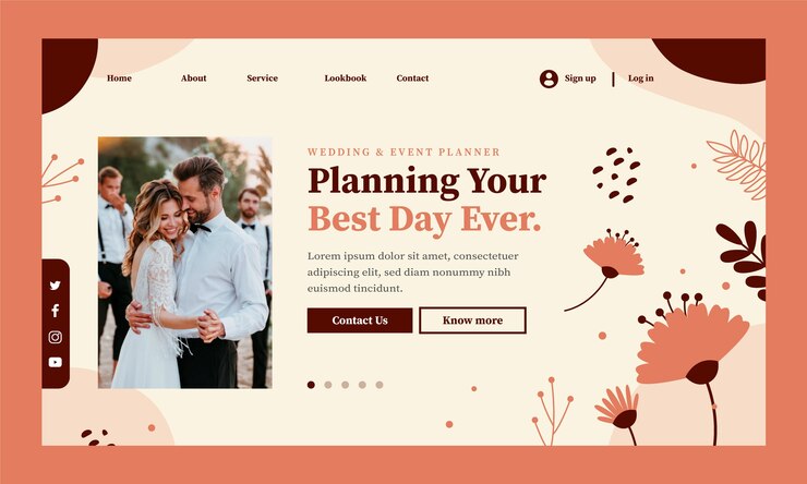 Vetor grátis página de destino de casamento floral de design plano