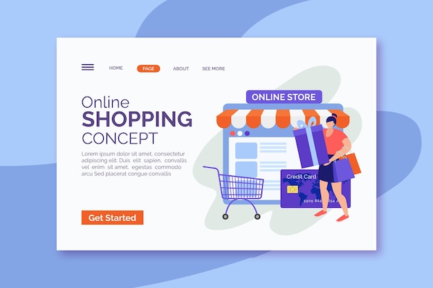 Página de destino de compras on-line de design plano