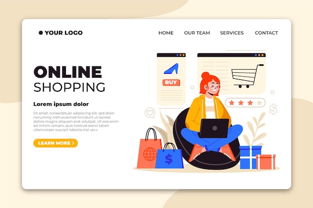 Página de destino de compras on-line de design plano