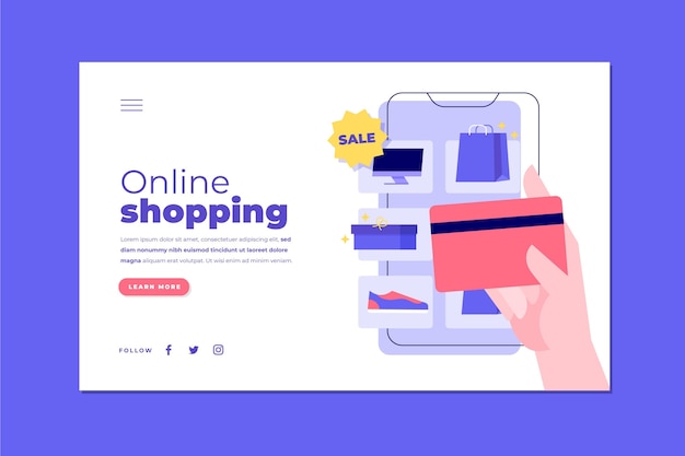 Vetor grátis página de destino de compras on-line ilustrada plana