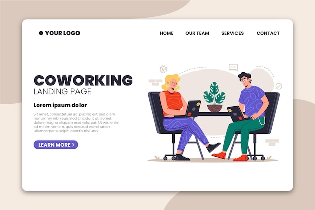 Vetor grátis página de destino de coworking de duas pessoas