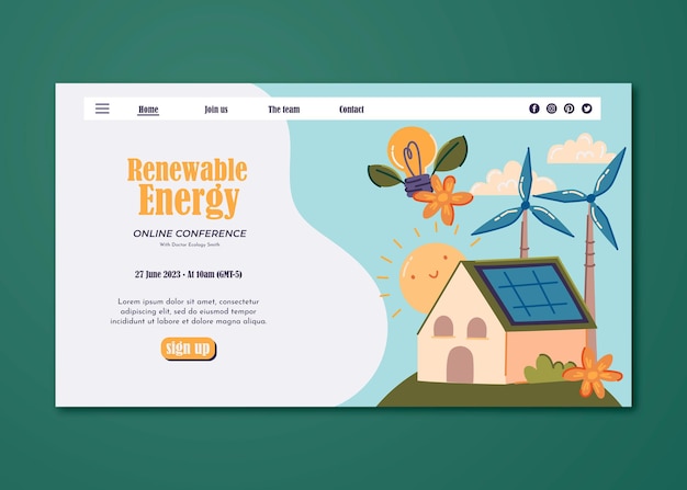Página de destino de energia renovável desenhada à mão