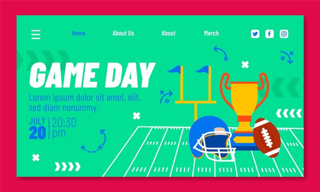 Página de destino de futebol americano de design plano