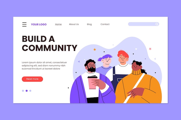 Página de destino de grupo de pessoas de design plano desenhado à mão
