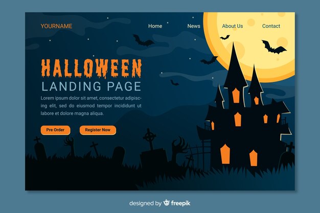 Página de destino de halloween de design plano