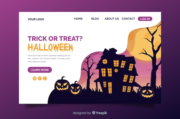 Página de destino de halloween de design plano