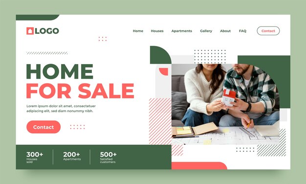 Página de destino de imóveis de design plano