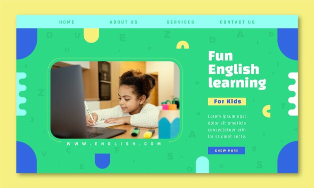 Página de destino de lições de inglês de design plano