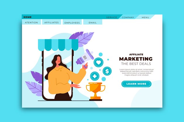 Página de destino de marketing de afiliados de design plano desenhado à mão