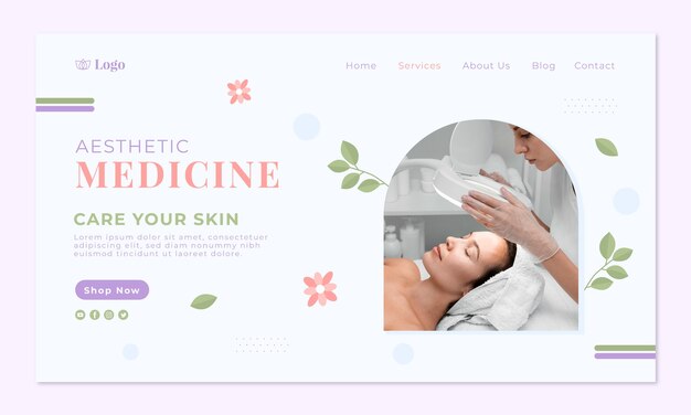 Página de destino de medicina estética de design plano