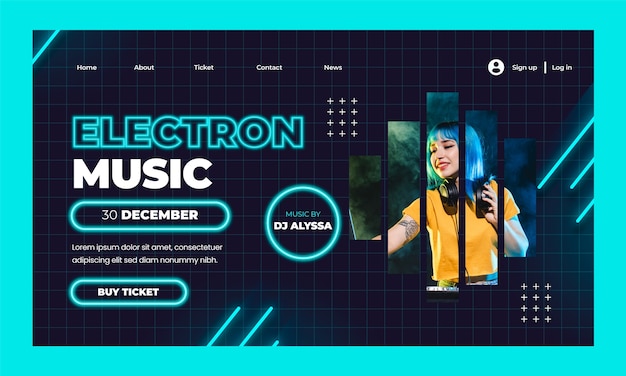 Vetor grátis página de destino de música eletrônica de design plano