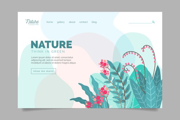 Página de destino de natureza desenhada de mão