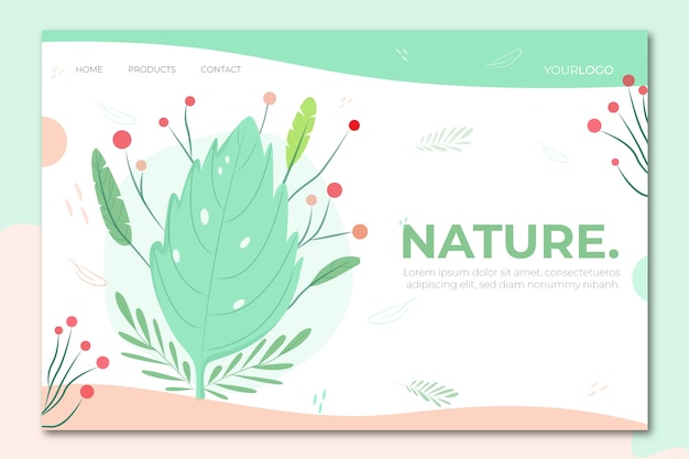Página de destino de natureza desenhada de mão