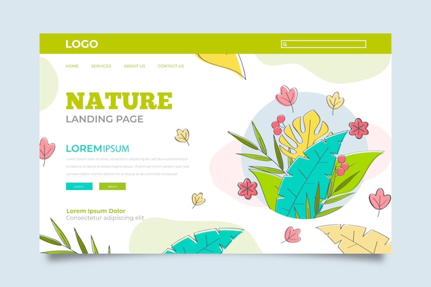 Página de destino de natureza linda mão desenhada