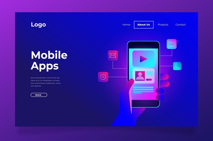 Vetor grátis página de destino de néon com modelo de smartphone