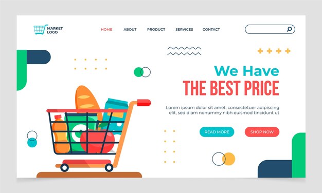 Página de destino de supermercado plana