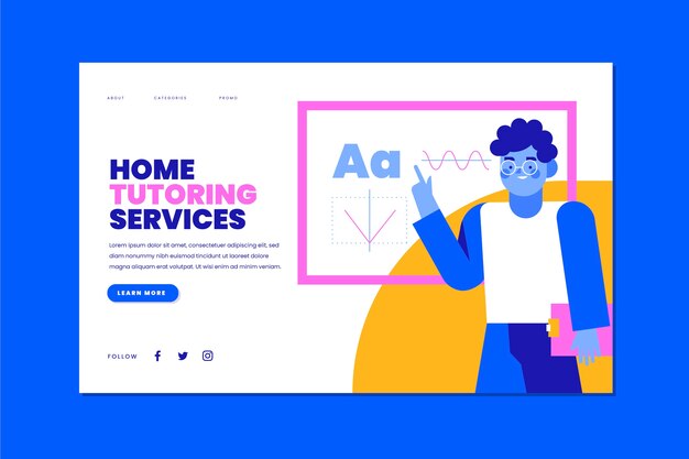 Página de destino de tutoria de design plano