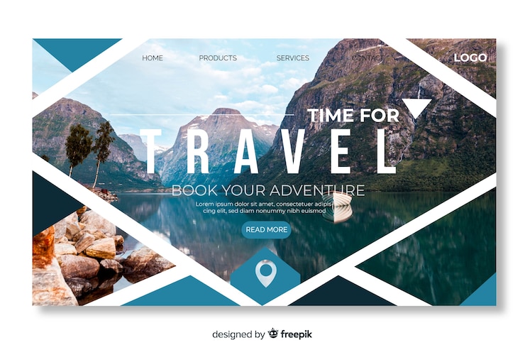 Vetor grátis página de destino de viagens com foto