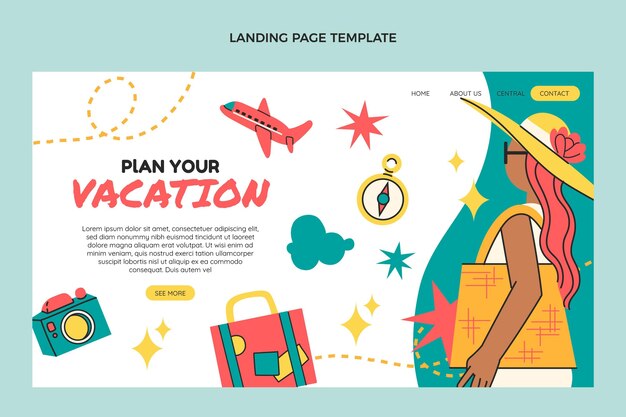 Página de destino de viagens de design plano