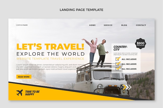 Página de destino de viagens de design plano