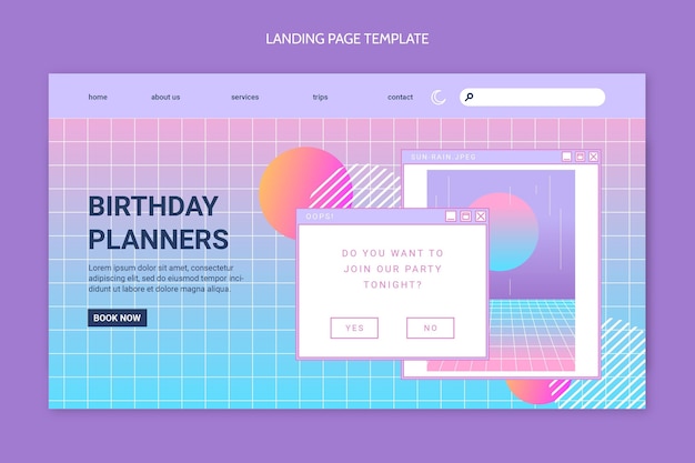Página de destino do aniversário do gradiente retro vaporwave